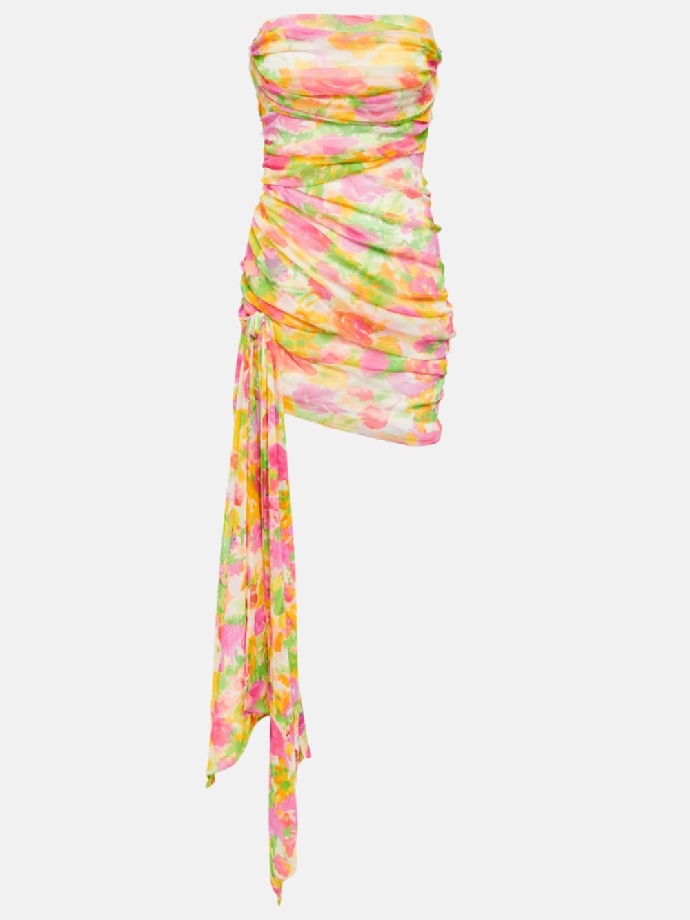 Saint Laurent YSL Floral Rose Ruched Draped Tail Runway Strapless Mini Dress